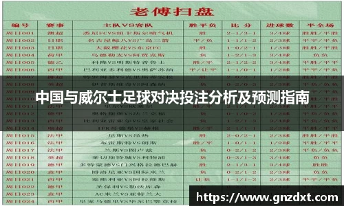 中国与威尔士足球对决投注分析及预测指南
